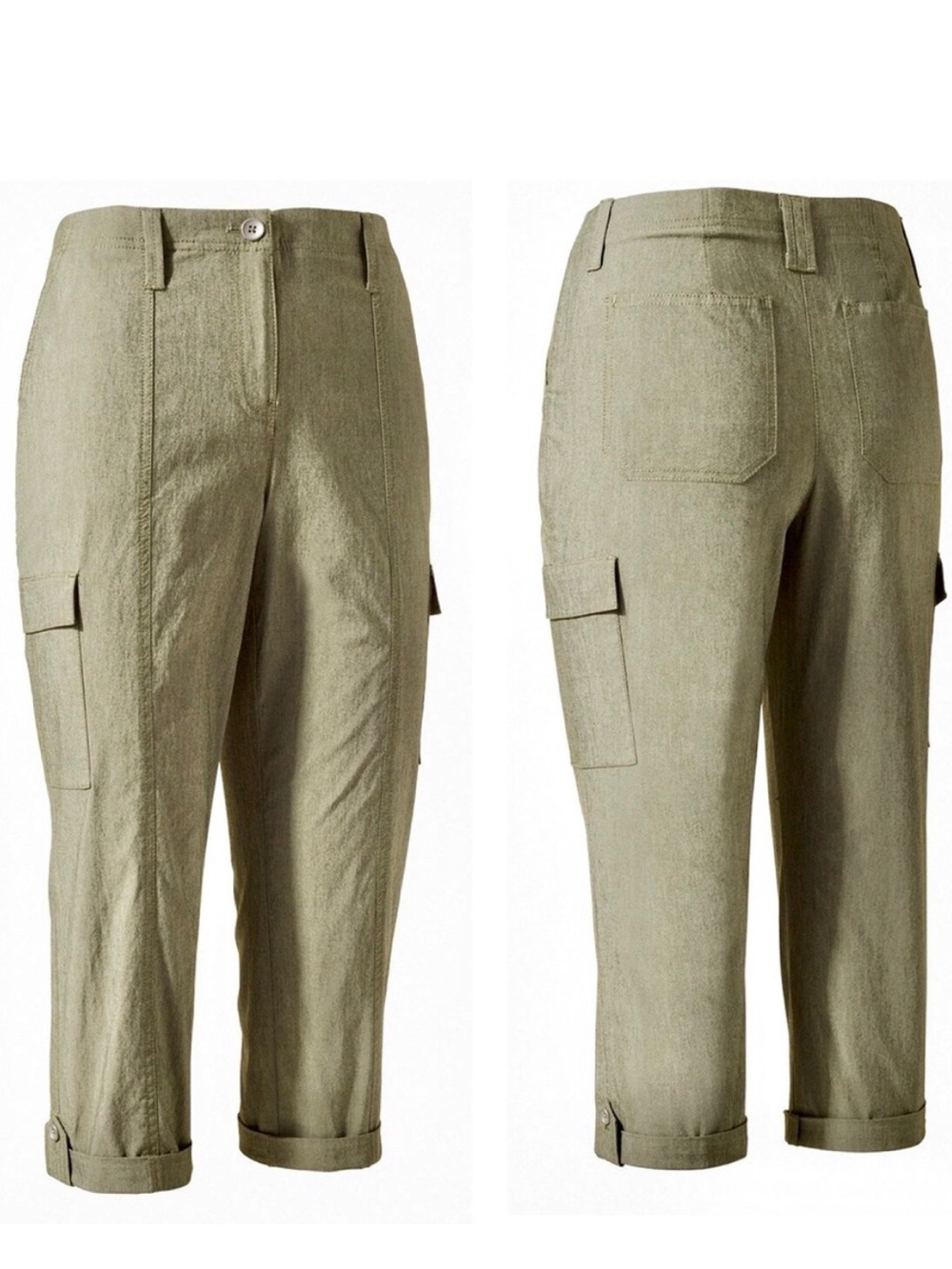 Chico’s Fitigue Comfort Waist Capri Pants Women’s Sz 8 Cargo Pockets Lightweight
